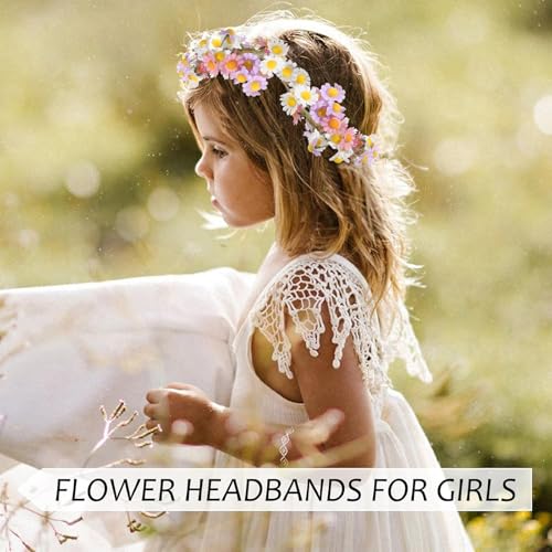 AWAYTR Flower Hippie Floral Crown - Boho Sunflower Headband for Women, Hippie Costume and Hair Accessories (Purple/Pink/White) - color: Purple/Pink/White