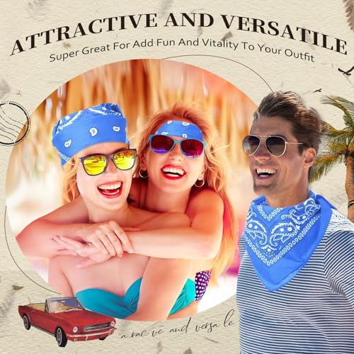 Suhine 12 Pcs Bandanas Bulk for Women Men 22 x 22 Inch Paisley Headband Cowboy Handkerchief Summer Beach Party Costume - color: Turquoise
