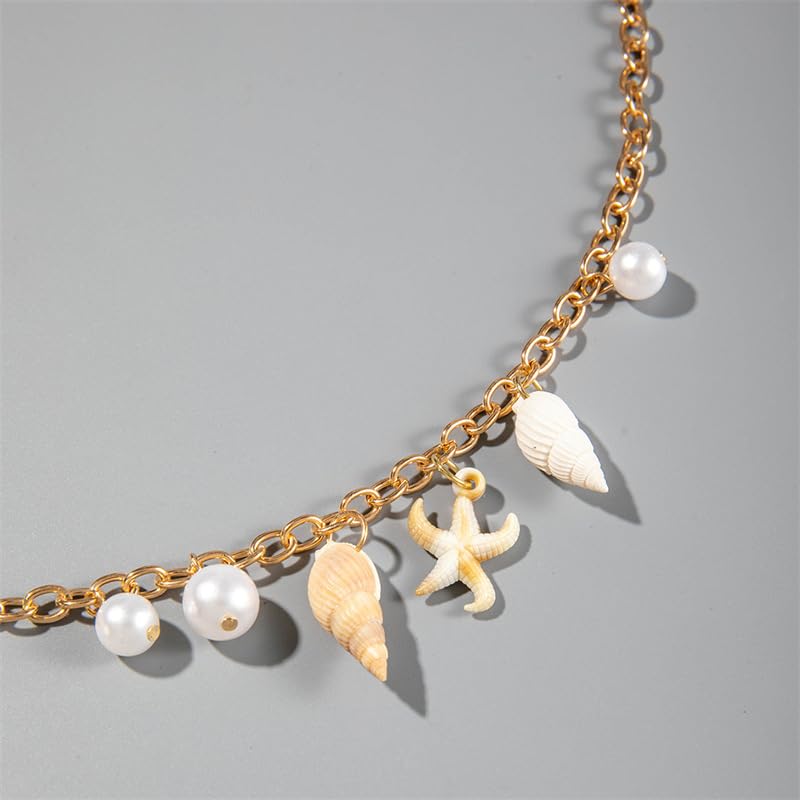 Gold Starfish Seashell Waist Chain Belt for Women Boho Mermaid Pearl Body Chain Summer Beach Vacation Bikini Jewelry Accessories - style: Starfish conch and seashell