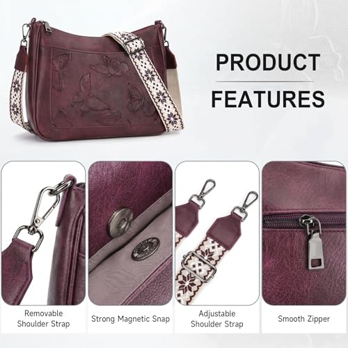 KITEVIUN Crossbody Bags for Women Trendy, Vegan Leather Medium Butterfly Hobo Purse, Women's Shoulder Handbags - color: Grape Purple