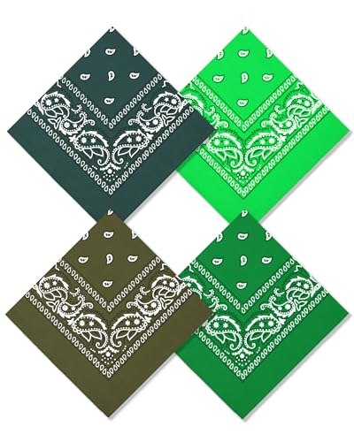Bycc Bynn Large 27" x 27" 100% Cotton Bandanas - Set of 4 - color: Light Green+verdant+army Green+dark Green