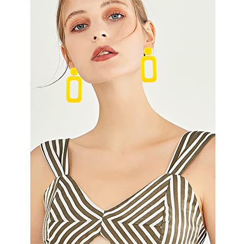 ANXIN STORE Boho Minimalist Multicolor Acrylic Geometric Square Hollow Pendant Neon Nightclub Earrings Vintage 80s 90s Party Accessories Womens - color: yellow hollow earrings