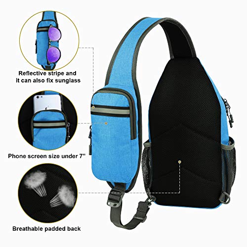 WATERFLY Crossbody Sling Backpack Sling Bag Travel Hiking Chest Bag Daypack - color: N - Sky Blue