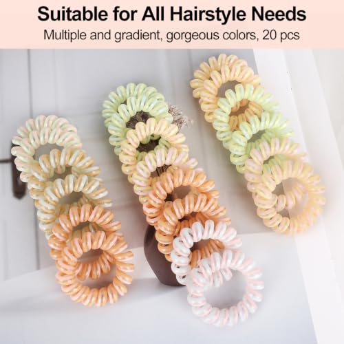 JessLab Spiral Hair Ties, 20 Pcs Traceless Phone Cord Hair Ties No Crease Spiral Bracelet Plastic Coil Ponytail Holders No-Damage Headband Hair Accessory for Girls Women Ladies Gift, Mix Color 8 - color: Mix Color 8