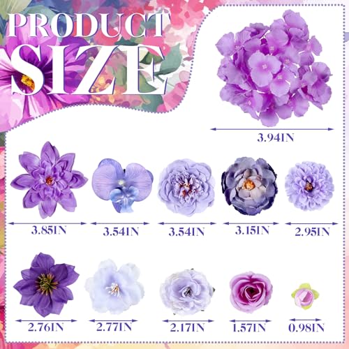 BBTO 21 Pcs Flower Hair Clip Rose Hair Clips Barrettes for Women Flower Accessories Boho Bride Claw Clip Hairpin Brooch Pin Headpiece for Wedding (Purple Series) - color: Purple Series