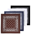 Bycc Bynn Large 27" x 27" 100% Cotton Bandanas - Set of 4 - color: White+brown+navy Blue+black