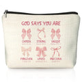 God Says You Are Pink Christian Makeup Bag, Coquette Pink Bow Preppy Cosmetic Bags for Women, Inspirational Christian Gifts for Women, Preppy Aesthetic Zipper Makeup Pouch - color: 01-God Says You Are
