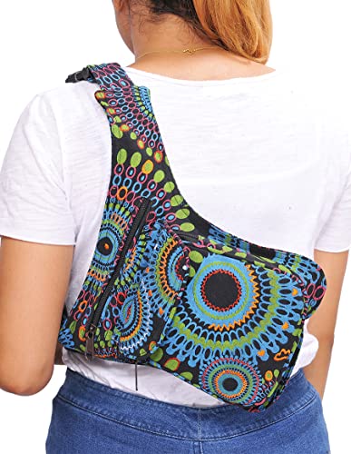 The Collection Royal Handmade Festival Waistpack Boho Hippie Waist Bag Hip Bum Running Belt Fanny Pack Travel Utility Belt (Blk+Grn) - color: Blk+Grn