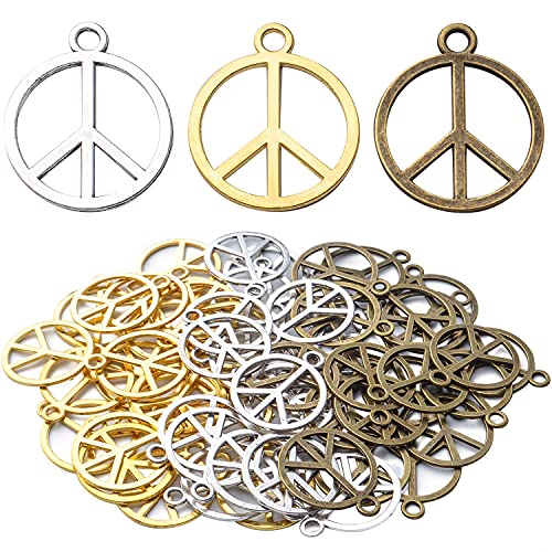 BronaGrand Sign Pendant Charms Alloy Peace Symbol Charms Peace Sign Beads Pendants Jewelry Charms Craft Supplies for DIY Necklace Bracelet Jewelry Making Accessory - color: Bronze/Silver/Gold