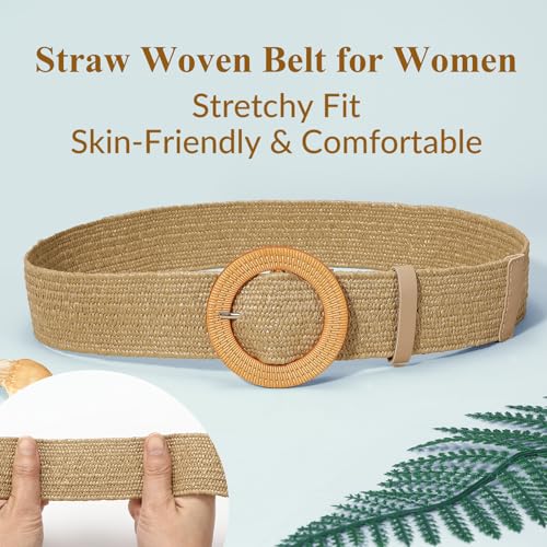 Womens Beach Sun Straw Hat with Straw Belt UV UPF 80+ Travel Foldable Brim Summer UV Hat Stretch Boho Belt for Dress - color: Khaki, size: X-Small
