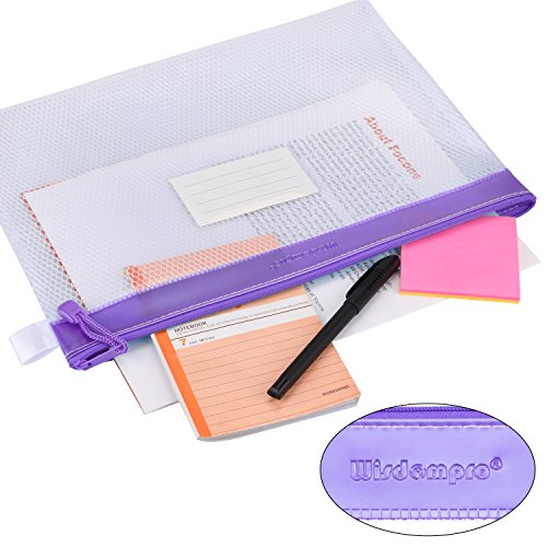 Wisdompro Zipper Pouch, 4 Packs Durable Letter Size Waterproof Mesh File Bag, Document Organizer - Purple - color: Purple
