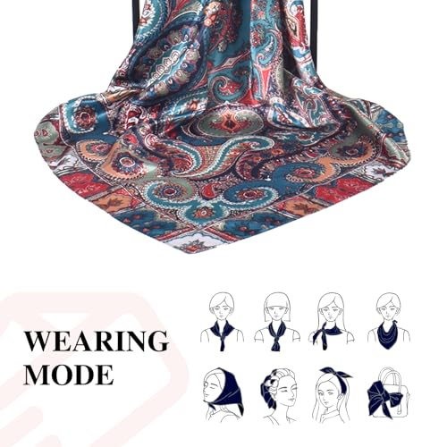 35 x 35 Women's Fashion Pattern Large Square Silk Like Hair Scarf Head Sleeping Wrap Satin Neck Bandana for Gift… - color: Blue - Buddha Cashew Nut