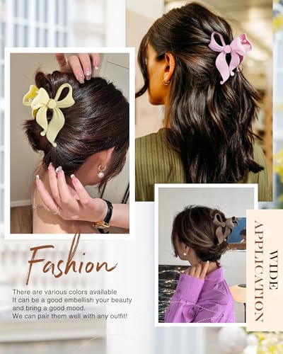 4 PCS Bow Hair Clips Bow Claw Clip for Women, Large Hair Claw Clips for Thin Thick Long Hair Cute Nonslip Bows (Black+Light Brown+Off-White+Light Pink) - color: Black+Light Brown+Off-White+Light Pink