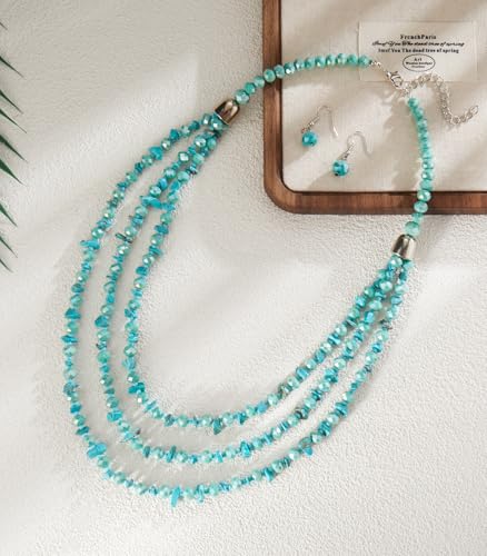 Errally Layered Beaded Statement Necklace Multi Strand Crystal Beads Collar Necklace and Earring Sets for Women Fashion Costume Jewelry Set Gifts for Her - color: 15-Turquoise