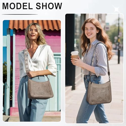 KITEVIUN Crossbody Bags for Women Trendy, Vegan Leather Medium Butterfly Hobo Purse, Women's Shoulder Handbags - color: 06-apricot
