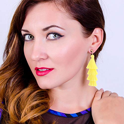 BaubleStar Tassel Earrings Handmade Tiered Thread Tassel Dangle Earrings, Multi Colors - color: Chartreuse