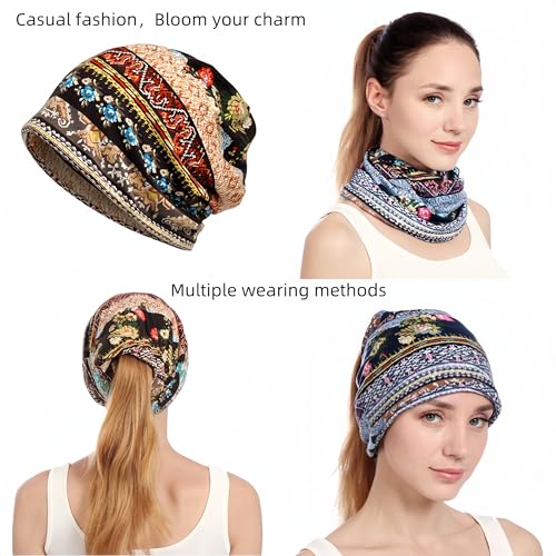 Women's Slouchy Beanie Hat Chemo Caps Cancer Headwear Hats Turban Baggy Sleeping Cap Boho Hats - color: 4pcs Multicolor a