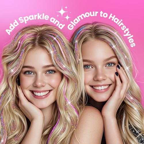 NIACONN Glitter Hair Tinsel Extensions Kit 18 Colors with Tools and Beads, 48 Inch Sparkly Fairy Colorful Tensile Strands Shiny Hair Accessories for Women Girls Kids - color: Colorful 18 Colors