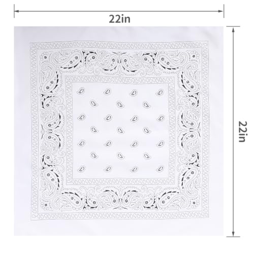 Jeatonge 20 Pcs Bandanas Paisley Headbands Bandana for Women Men Head Scarf Handkerchief 22x22 inch - color: 20pcs White