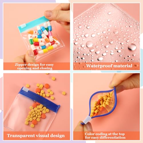 39 Pcs Pill Pouchs Zippered Pill Bags for Travel Reusable with 28Pcs Small Pill Organizer Pouches and 10pcs Sticker for Medicine Organizer Bags