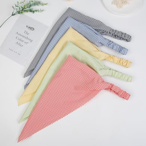WOVOWOVO 8 Pcs Hair Scarf Headband for Women Girls Non Slip Elastic Boho Triangle Head Scarf Bandana - color: Plaid Printed