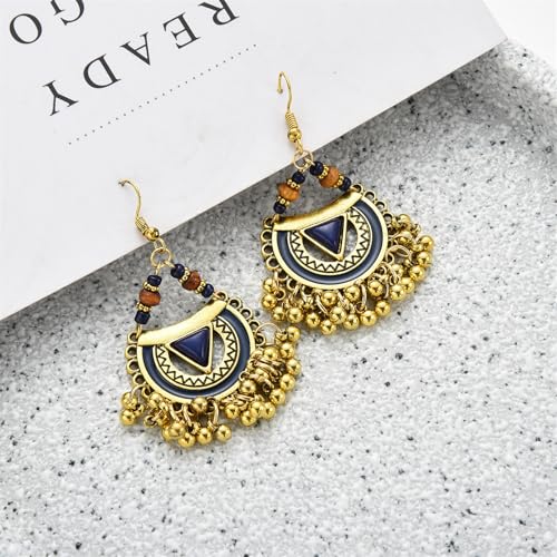 Vintage Boho Statement Drop Dangle Earrings for Women Bohemian Ethnic Handmade Beaded Charms Earring Bohemian Retro Chandelier Tassel Earrings Mexico Gypsy Jewelry Gift - color: G Blue Triangle
