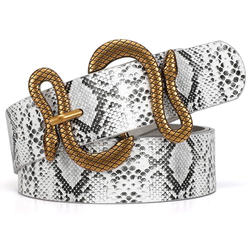 Women Leather Belt with Snake Buckle Fashion Women Belt for Jeans Pants Dresses - color: E-grey, size: Fit Size 25"-30"