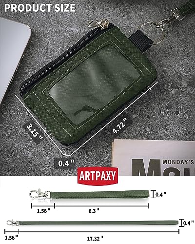 Artpaxy Minimalist Wallet For Mens Womens, Keychain RFID Blocking Zipper Small Wallet with ID Window 2 Lanyards,Water Resistant Travel Cash Card Coin Case Boys Girls - color: Army Green, style: Classic