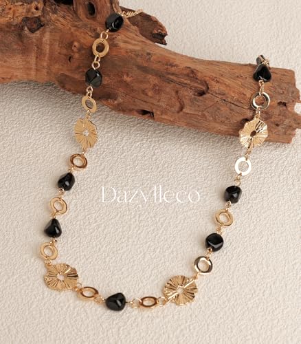 Long Gold Necklaces for Women Dainty Natural Stone Beaded Gold Necklace Mothers Day Gifts Boho Gold Costume Jewelry for Women - color: Black