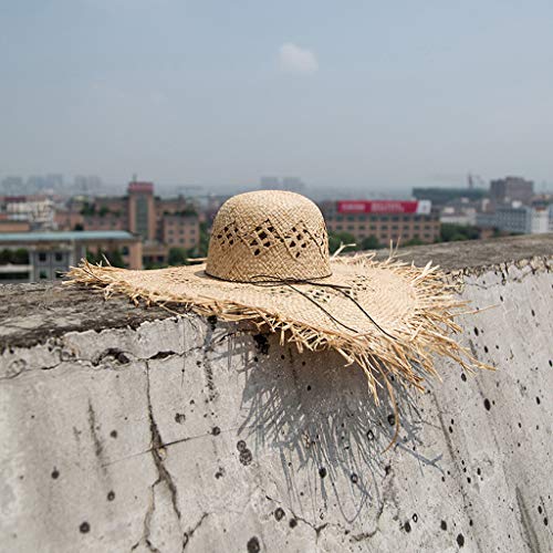 Sun Hat Women Raffia Straw for Sun Hat Big Brim Floppy Fringe Hollow Sunscreen Bucket