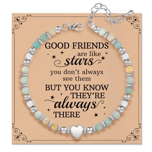 Inspirational Gifts Bracelets for Women: Healing Natural Stone Beaded Bracelets - Mothers Day Birthday Graduation Christmas Gifts for Women Friends Mom Daughter Sister Bestie - color: Amazonite-Good Friend