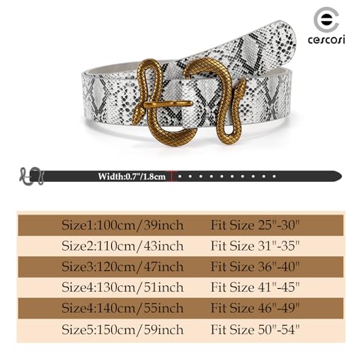 Women Leather Belt with Snake Buckle Fashion Women Belt for Jeans Pants Dresses - color: E-grey, size: Fit Size 31"-35"