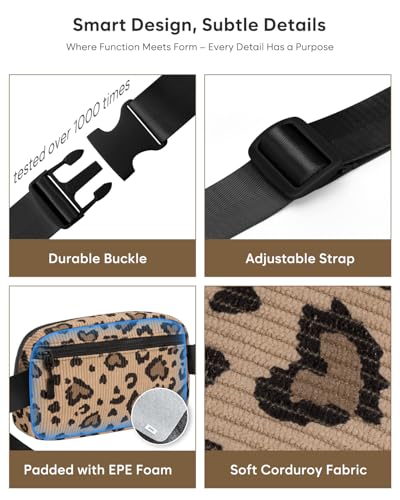 Pritent Fanny Packs for Women Cross Body Bag Waterproof Belt Bag with Adjustable Strap and Zipper Back Pocket Small Crossbody Bags Fashion Waist Packs for Workout Travelling(Leopard Brown) - color: Leopard Brown, size: Small