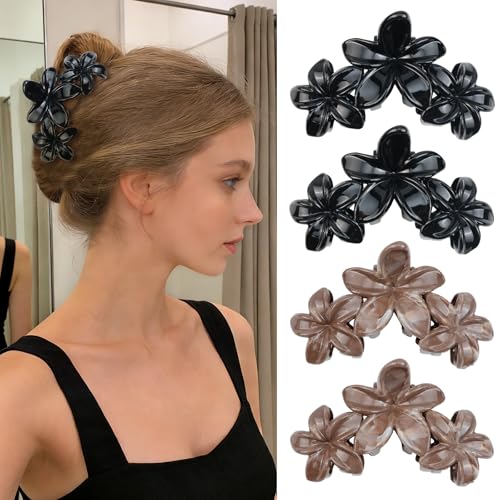 4Pcs Cute Hawaiian Flower Claw Hair Clips for Women Black Brown Large Claw Clips for Thick Thin Hair Strong Hold Beach Hair Accessories for Women and Girls - color: 29-Colorful