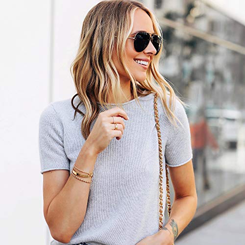 BENEIGE Women Bracelet 14K Gold Plated Paperclip Satellite Bead Ball Oval Cuba Cable Box Chain Daily Charm Layered Link Silver Bracelets Adjustable Jewelry - style: Beaded Chain