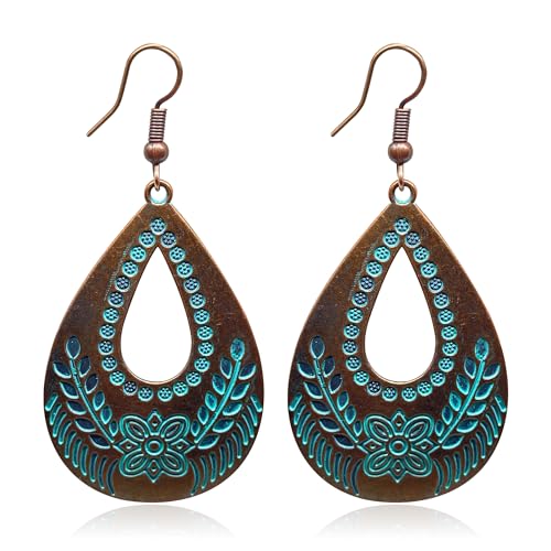 KaFu Boho Earrings For Women Vintage Unique Gypsy Ethnic Dangle Drop Earrings Handmade Bohemian Carved Texture Round Statement Earrings Jewelry Gifts - color: Boho-10