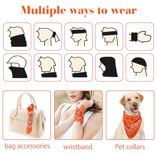 PLULON Bandanas for Men Women 4/12/24/30 Pack, Paisley Pattern Bandana Bulk Headbands Handkerchief Face Mask 100% Polyester - color: Orange
