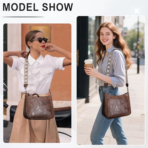 KITEVIUN Crossbody Bags for Women Trendy, Vegan Leather Medium Butterfly Hobo Purse, Women's Shoulder Handbags - color: 02-coffee