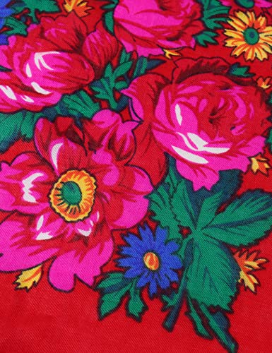 MJ SERECA Acrylic Bandana Printed Hair Scarf Square Ukrainian Head Scarf Floral Babushka Neck Scarf for Women 30"/42"/60" - color: 1 Pack-f 60"