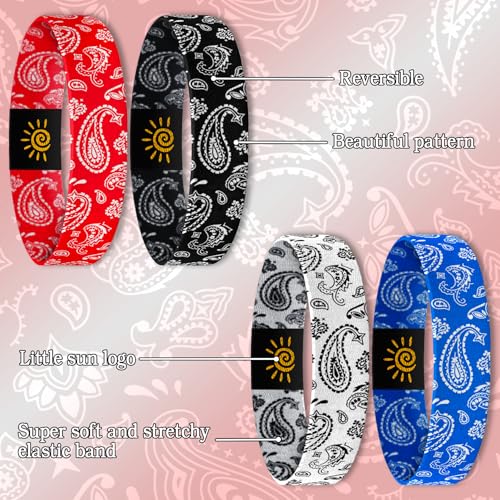 4 Pcs Surfer Beach Bracelets for Men Women Inspirational Elastic Comfy Summer Reversible Wristband Gifts Friendship Bracelets - color: Paisley Floral-Bracelets, size: (6.8") Small