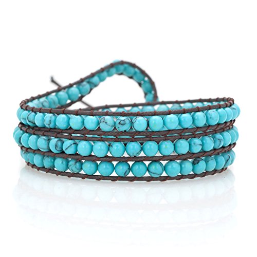 Layered Leather Handmade Bracelet Boho Bohemian Style Multilayer Crystal Glass Natural Stone Beaded Wrap Bracelets Collection for Women - style: BR502