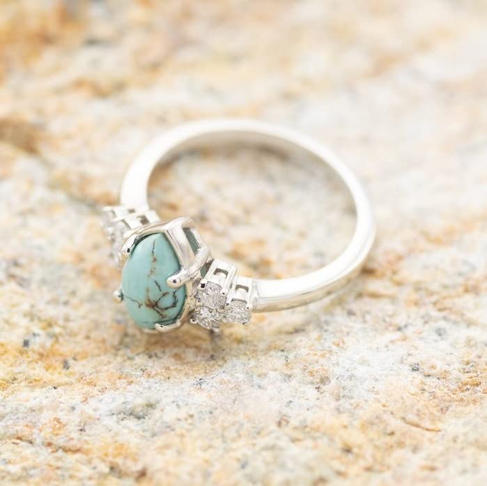 3 PCS Natural Turquoise Diamond Ring Set - Western Jewelry Silver Color Rings for Women - Bohemian Joint Knuckle Finger Rings With Sparkling Natural Gemstone - size: 7