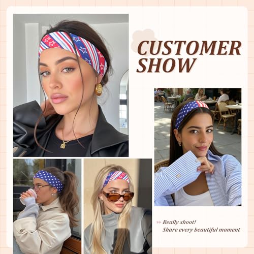 AWAYTR 6Pcs Wide Headbands for Women Non Slip Soft Elastic Hair Bands for Women's Hair for Workout Sports - color: Flag Print