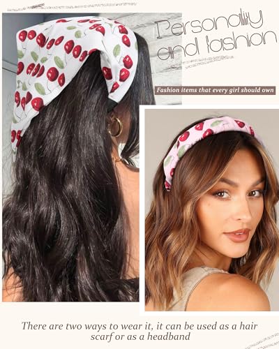HAIMEIKANG Floral Bandana Headbands for Women Boho Hair Bandanas Scarf Cherry Triangle Kerchief Hair Bands Vintage Head Scarf(Cherry) - color: Cherry