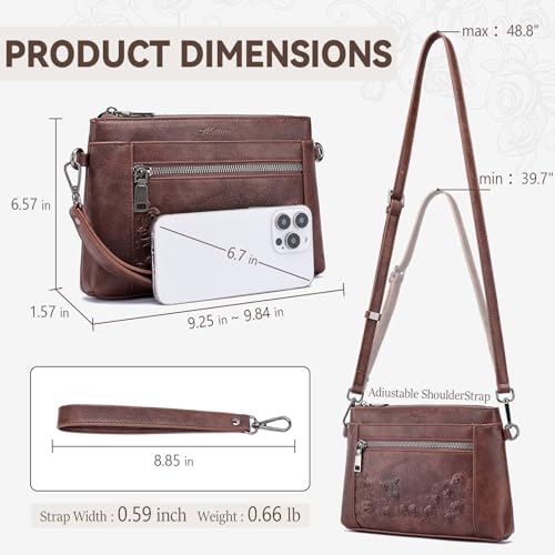 MEITRUE Wristlet Wallet Small Crossbody Bags for Women Clutch Purse Leather Phone Purse with Adjustable & Detachable Strap - color: A4-coffee-179
