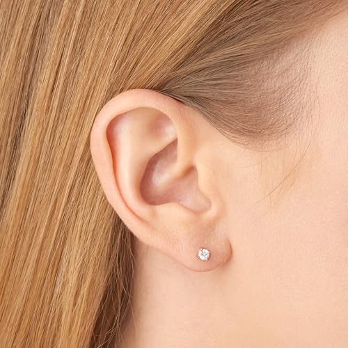 Amazon Essentials Plated Sterling Silver Cubic Zirconia Stud Earrings (Round & Princess) - color: White/Rose Gold, size: 4 mm, style: Round Cut