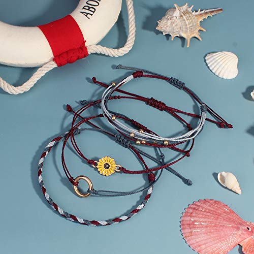 FANCY SHINY Easter Gifts Basket Stuffers Sunflower String Bracelet Boho Braided Rope Wrap Bracelets Cute Summer Beach Surfer Jewelry for Women - color: Triple Color