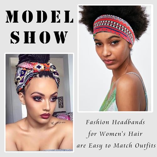 FULZTEY Wide Headbands for Women Fashion Boho Headwraps African Style Large Hair Bands Knotted Thick Turbans Stretchy Bandanas Sport Workout Hair Scarf Hair accessories for Teen Girls 4Pcs - color: Style 81
