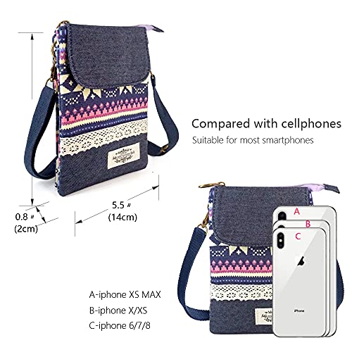 Roomy Cell Phone Purse Wallet Canvas Small Crossbody Purse Bags with Shoulder Strap For Women teen girlsl | Roomy - color: Q-ethnic Purple