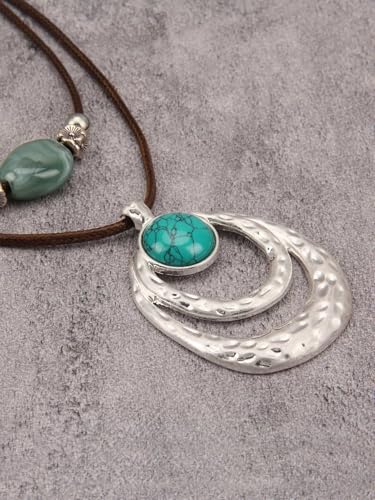 GelConnie Boho Necklaces for Women Cowgirl Necklace Stone Leather Cord Pendant Necklaces With Beads Long vintage Layered Choker Necklace - style: Leather Gold Pendant Necklace